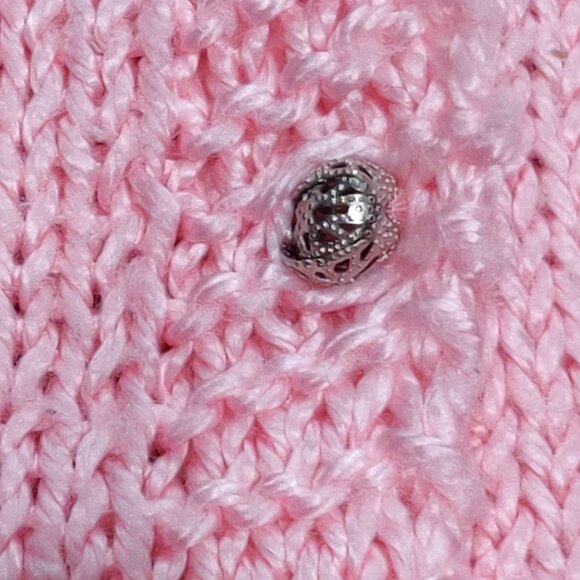 Hand Knit Girls XS 4–5 Pink Cardigan Sweater Button Front Floral Cottagecore - Picture 4 of 5